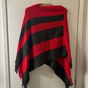 Red and green Striped Poncho